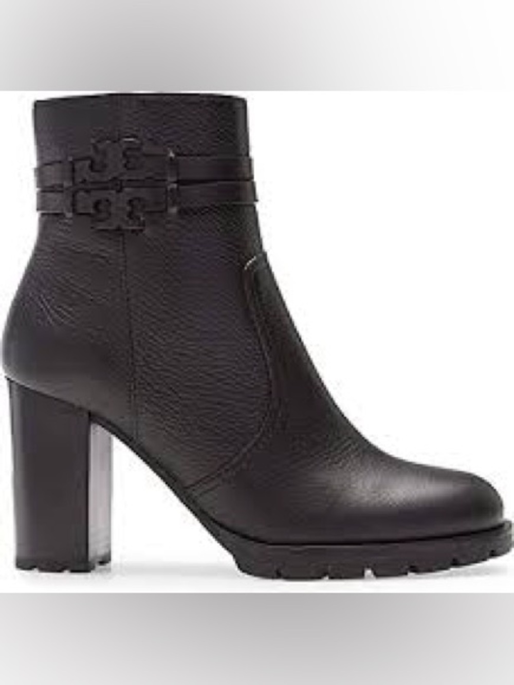 Tory Burch Black Leather Logo Strap Ankle Boot